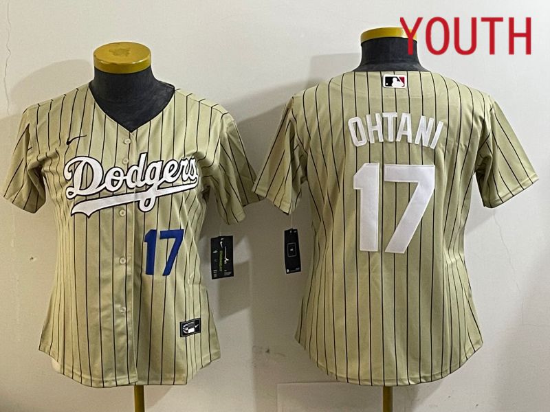 Youth Los Angeles Dodgers #17 Ohtani Green Stripe Game 2024 Nike MLB Jersey style 2
